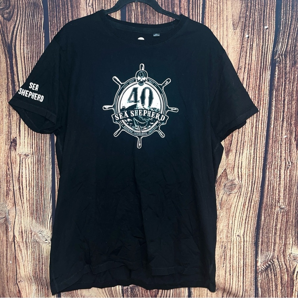 Sea Shepherd Classic Logo T-Shirt Black Sz 4X Men's Excellent Used Condition
